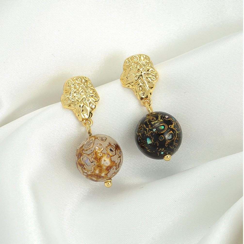 Intangible cultural heritage large lacquer beads new Chinese style earrings asymmetrical simple retro 925 silver needle niche design high-end earrings