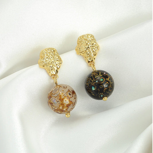 Intangible cultural heritage large lacquer beads new Chinese style earrings asymmetrical simple retro 925 silver needle niche design high-end earrings