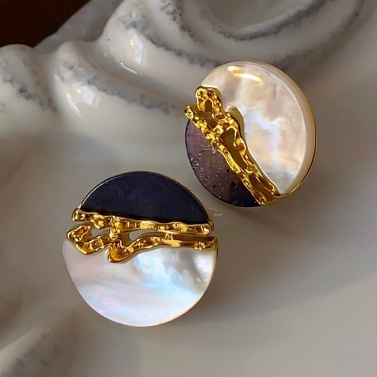 Lapis lazuli natural white mother-of-pearl earrings retro art light luxury high-end earrings earrings silver needle