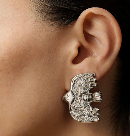 Wondrous Soaring Bird Stud Earrings | Engraved Artisan Jewellery E02 Earring