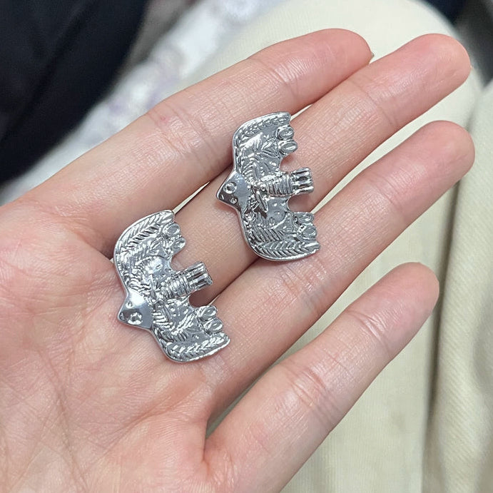 Wondrous Soaring Bird Stud Earrings | Engraved Artisan Jewellery E02 Earring