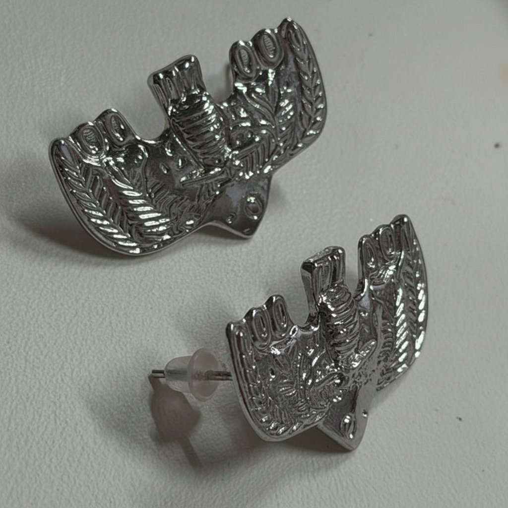 Wondrous Soaring Bird Stud Earrings | Engraved Artisan Jewellery E02 Earring