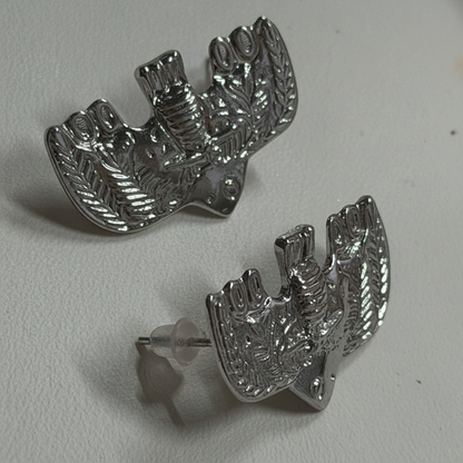 Wondrous Soaring Bird Stud Earrings | Engraved Artisan Jewellery E02 Earring