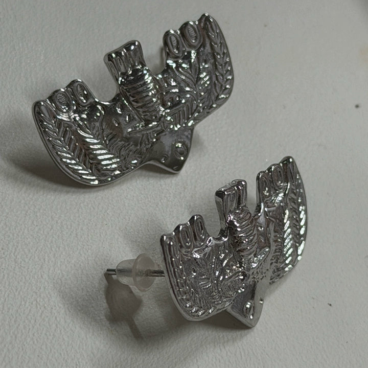 Wondrous Soaring Bird Stud Earrings | Engraved Artisan Jewellery E02 Earring