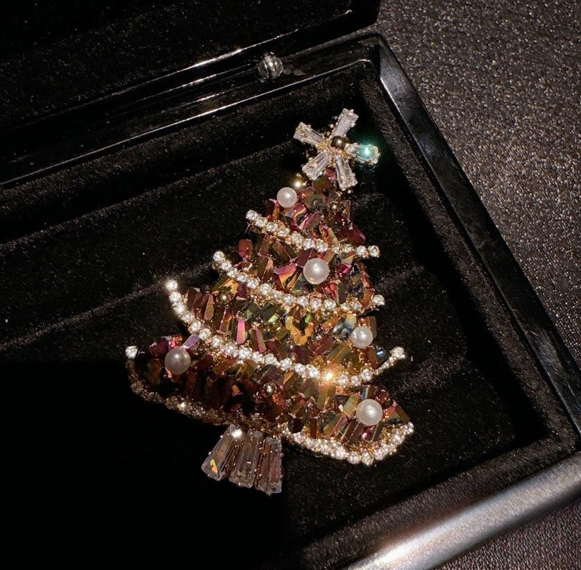 Vintage Dragonfly Butterfly Christmas Tree Brooch Gold Plated Zircon Pin