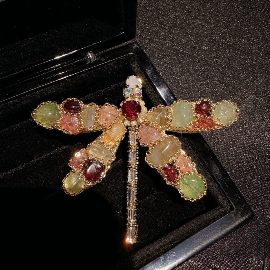 Vintage Dragonfly Butterfly Christmas Tree Brooch Gold Plated Zircon Pin