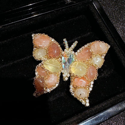 Vintage Dragonfly Butterfly Christmas Tree Brooch Gold Plated Zircon Pin Butterfly