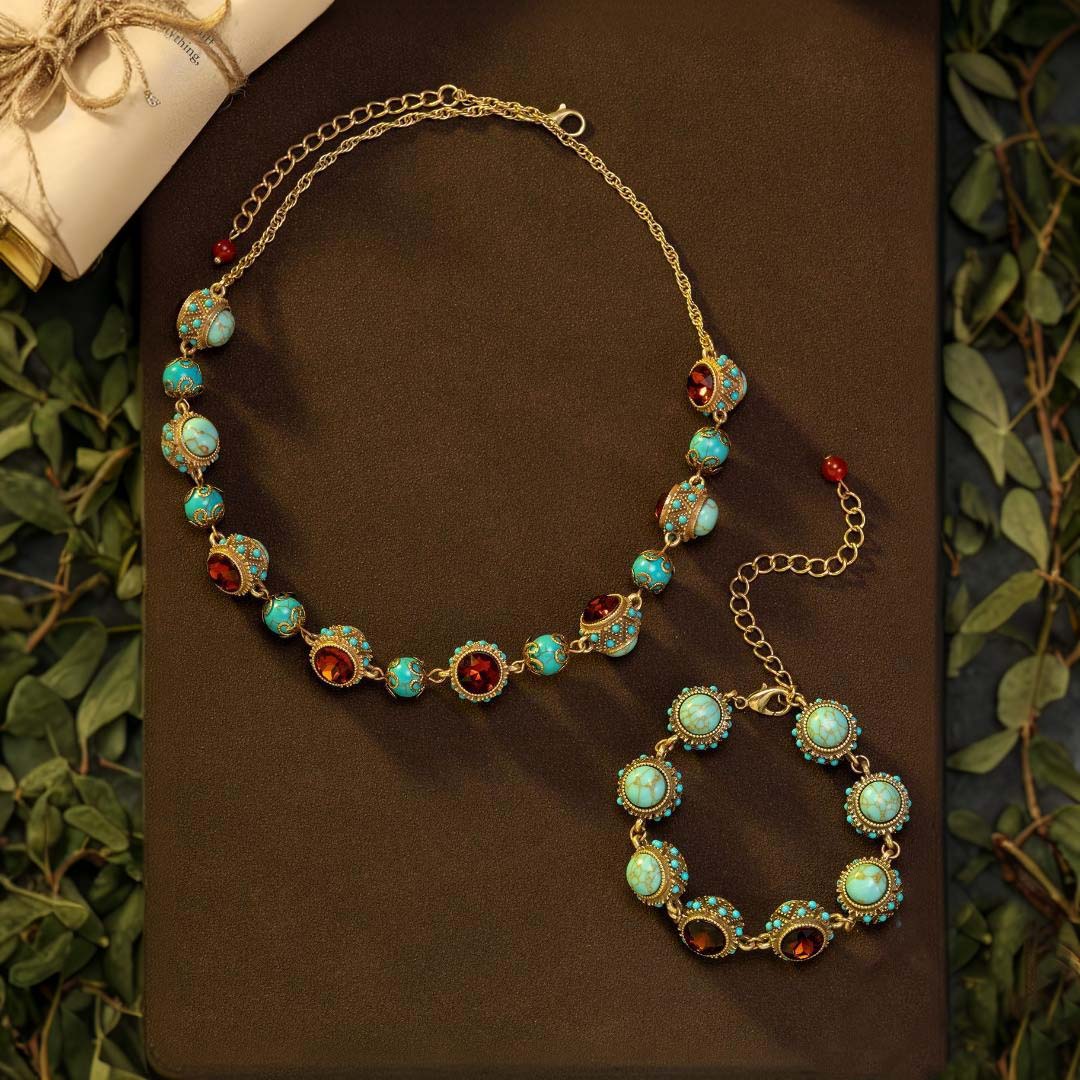 Turquoise & Zircon Beaded Set - Vintage Allure | iBrilliance