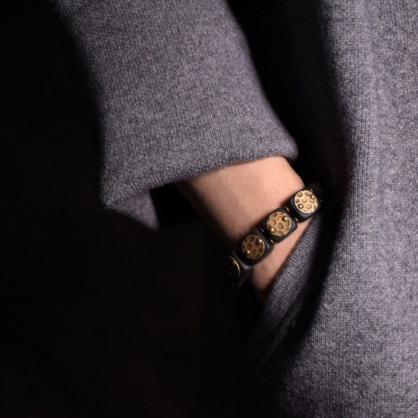 Vintage Ebony and Brass Block Statement Bracelet| iBrilliance