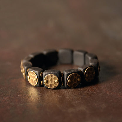 Vintage Ebony and Brass Block Statement Bracelet| iBrilliance