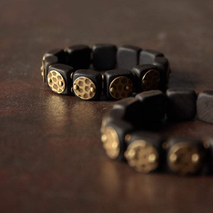 Vintage Ebony and Brass Block Statement Bracelet| iBrilliance