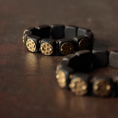 Vintage Ebony and Brass Block Statement Bracelet| iBrilliance