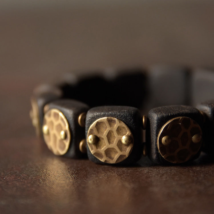 Vintage Ebony and Brass Block Statement Bracelet| iBrilliance