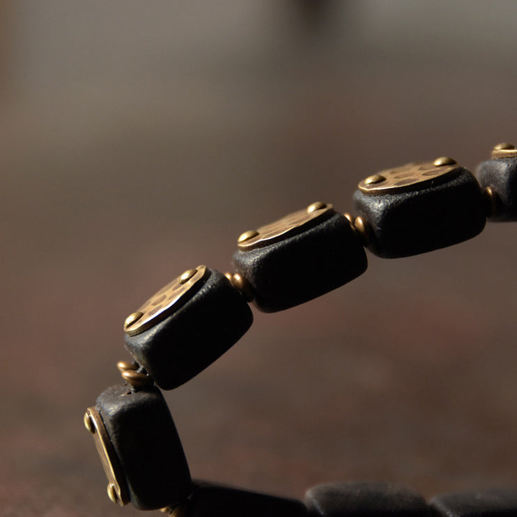 Vintage Ebony and Brass Block Statement Bracelet| iBrilliance