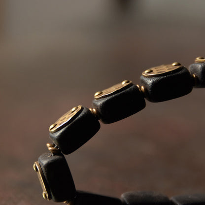 Vintage Ebony and Brass Block Statement Bracelet| iBrilliance