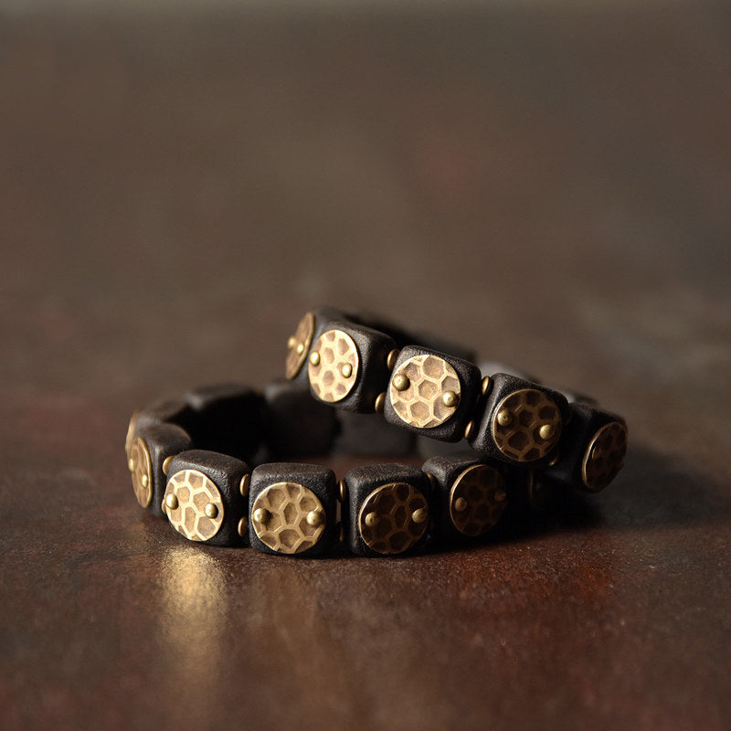 Vintage Ebony and Brass Block Statement Bracelet| iBrilliance