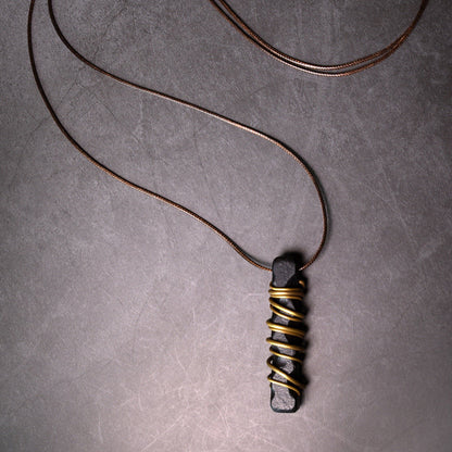 Vintage Ebony Brass Wire Wrapped Pendant Necklace| iBrilliance