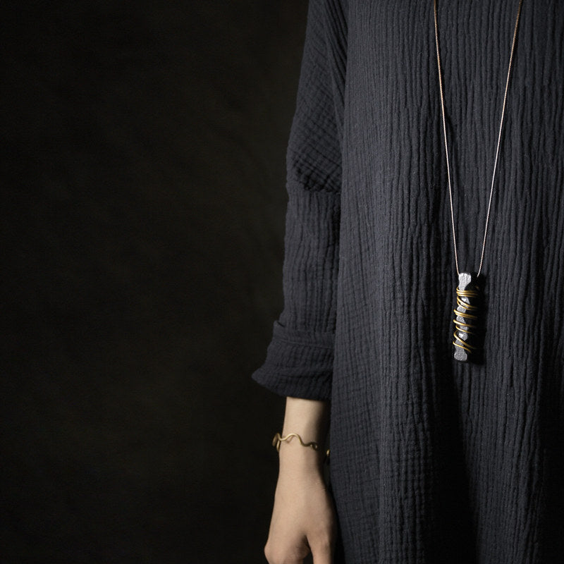 Vintage Ebony Brass Wire Wrapped Pendant Necklace| iBrilliance