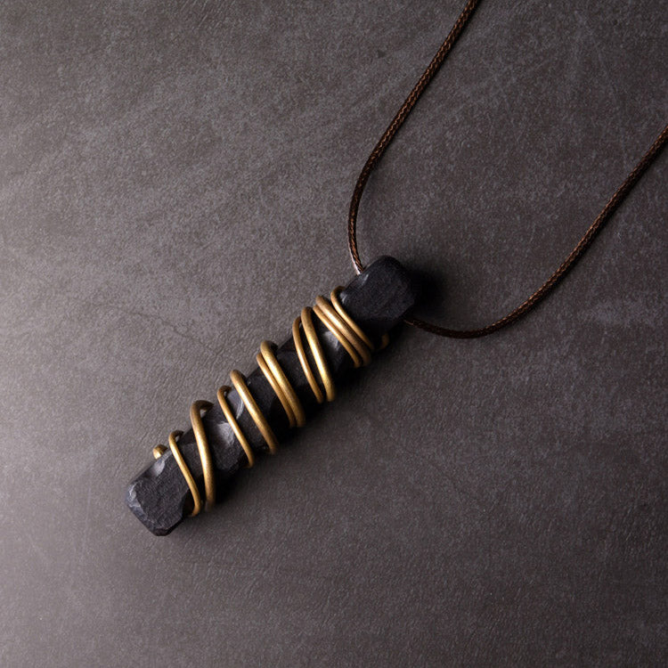 Vintage Ebony Brass Wire Wrapped Pendant Necklace| iBrilliance