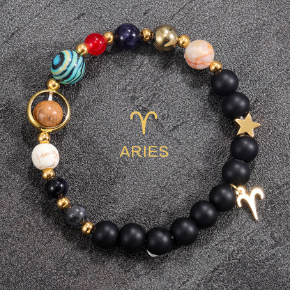 Twelve Constellations Bracelet Beaded Natural Stone Bracelet Universe Space Eight Planets Stone Picture Stone