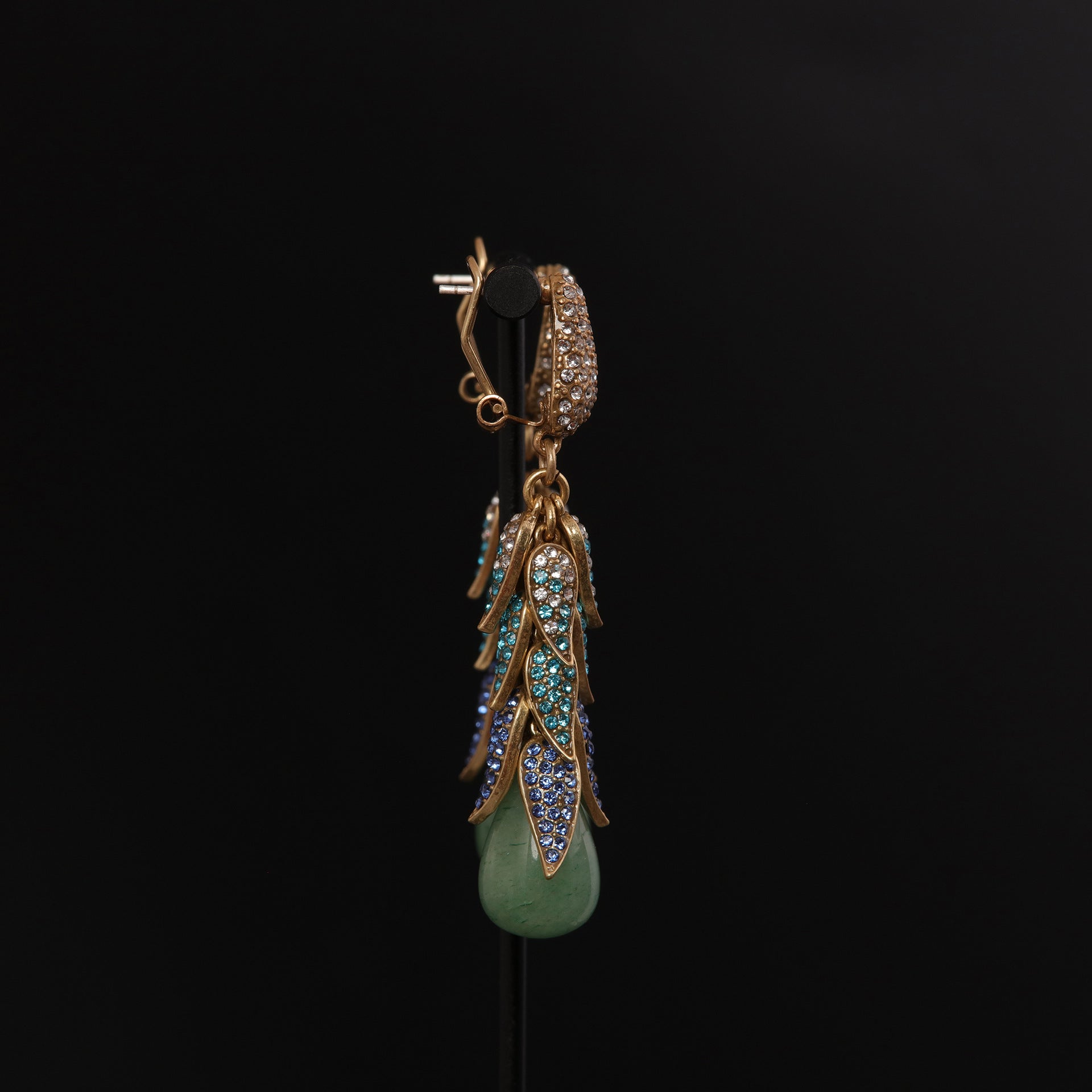 Green Natural Stone Vintage Earrings - Gilded Leaf Elegance | iBrilliance