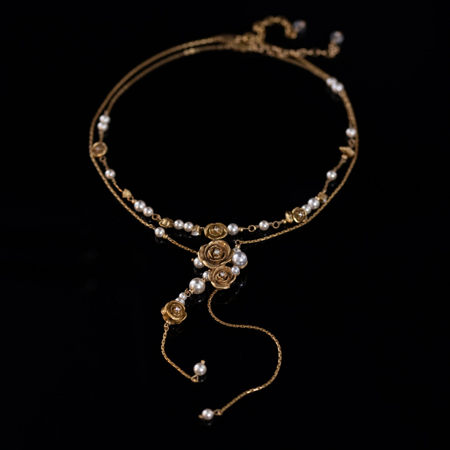 Vintage Copper Alloy Retro Champagne Rose Tassel Necklace