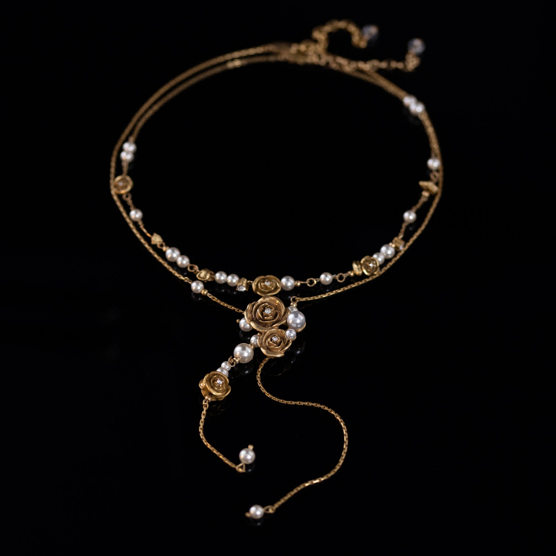 Vintage Copper Alloy Retro Champagne Rose Tassel Necklace