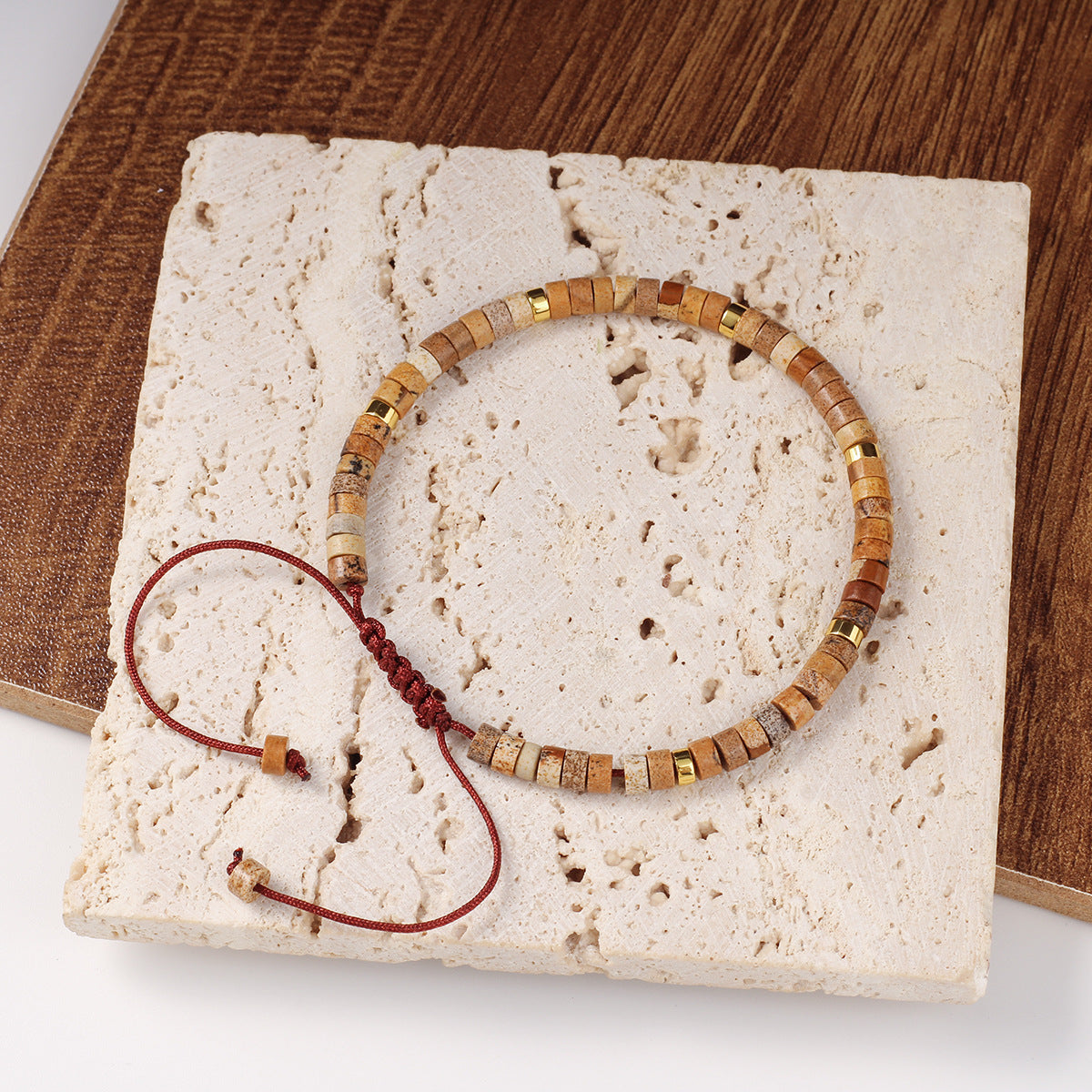 Adjustable Handmade Woven Bracelet Natural Stone Bohemian Colorful Aventurine Purple Braided Bracelet