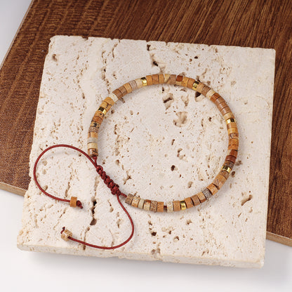 Adjustable Handmade Woven Bracelet Natural Stone Bohemian Colorful Aventurine Purple Braided Bracelet