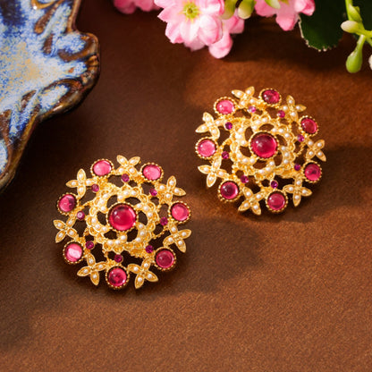 Pink Crystal Radiance: Vintage Round Hollow Earrings | iBrilliance