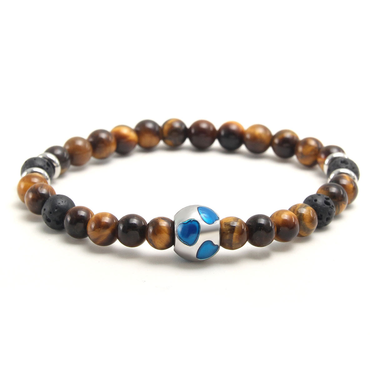 Crystal Tiger Eye Natural Stone Beaded Bracelet, Vintage Stainless Steel Bracelet