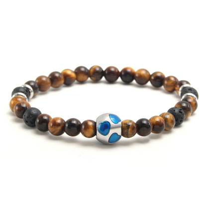 Crystal Tiger Eye Natural Stone Beaded Bracelet, Vintage Stainless Steel Bracelet