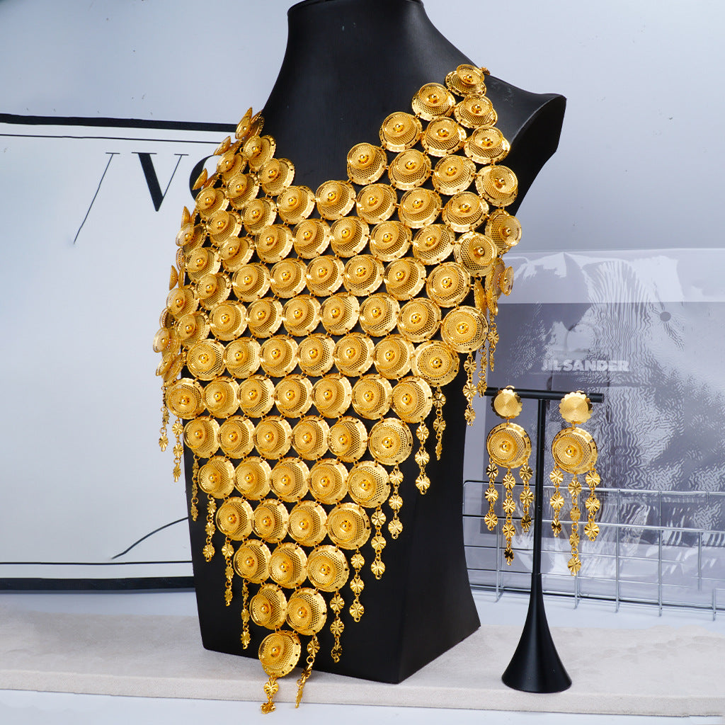 24K Gold Plated Tassel Bridal Jewelry Set - Luminous Wedding Statement | iBrilliance