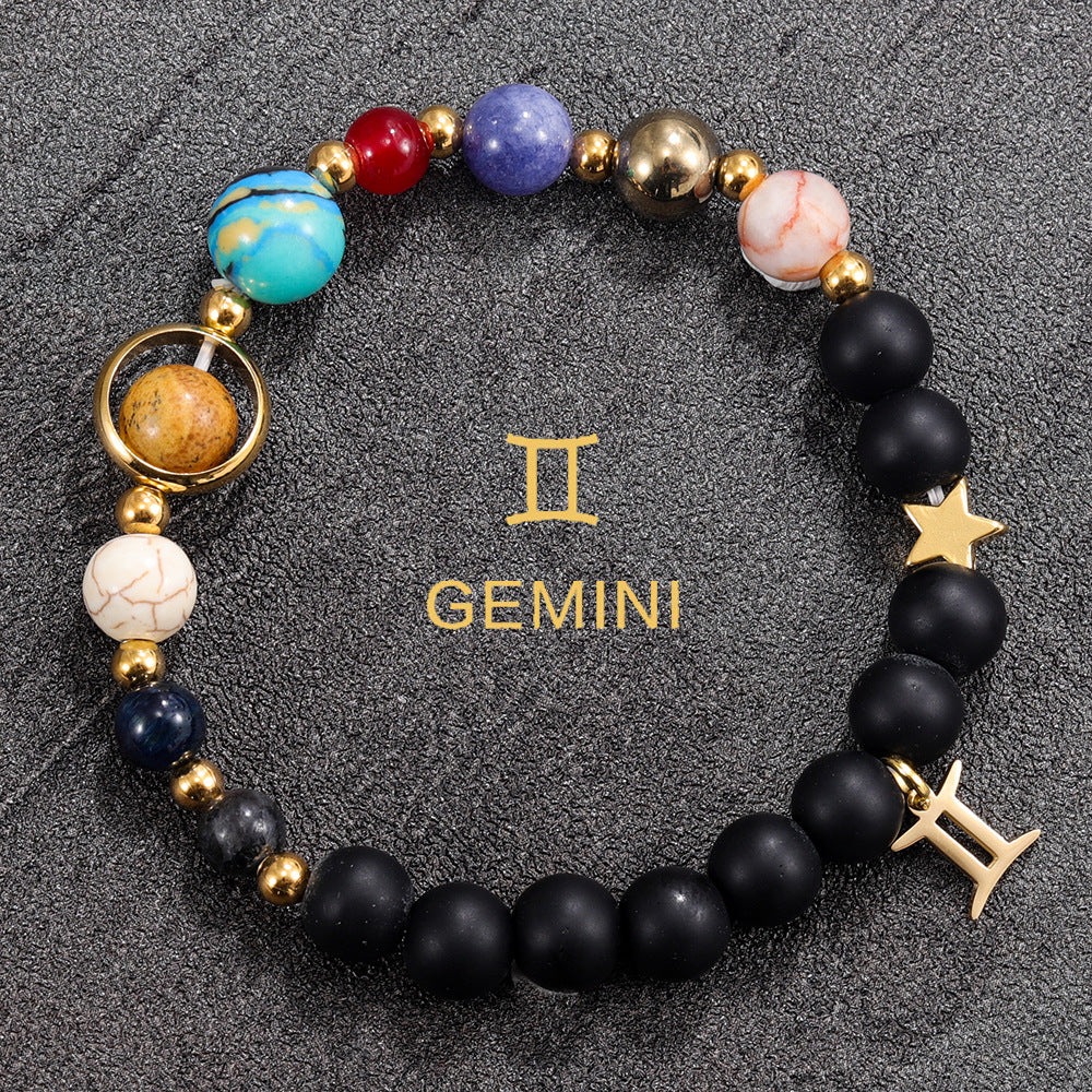 Twelve Constellations Bracelet Beaded Natural Stone Bracelet Universe Space Eight Planets Stone Picture Stone