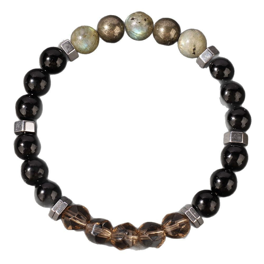 Natural Stone Bracelet Yellow Iron Ore Faceted Smoky Quartz Yellow Iron Ore Tea Crystal Sports Men's Beaded Bracelet