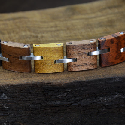 Sandalwood Bracelet | Vintage Stainless Steel & Natural Wood Bracelet