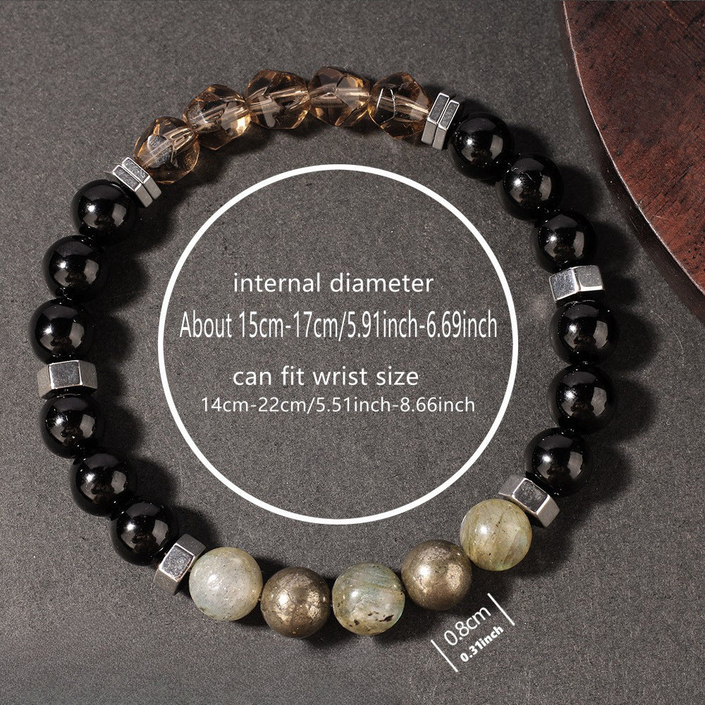 Natural Stone Bracelet Yellow Iron Ore Faceted Smoky Quartz Yellow Iron Ore Tea Crystal Sports Men's Beaded Bracelet