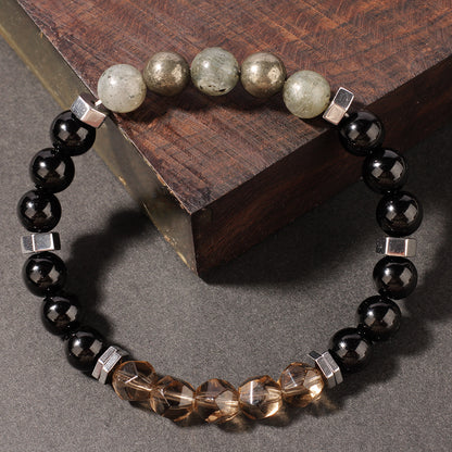 Natural Stone Bracelet Yellow Iron Ore Faceted Smoky Quartz Yellow Iron Ore Tea Crystal Sports Men's Beaded Bracelet
