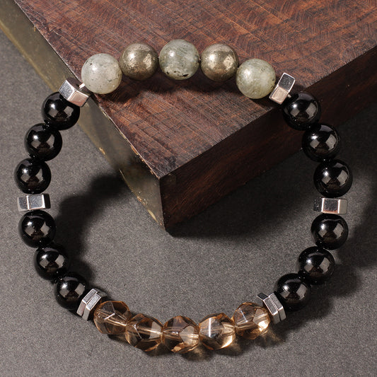 Natural Stone Bracelet Yellow Iron Ore Faceted Smoky Quartz Yellow Iron Ore Tea Crystal Sports Men's Beaded Bracelet