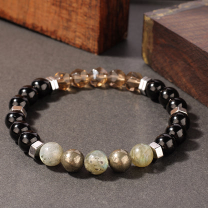 Natural Stone Bracelet Yellow Iron Ore Faceted Smoky Quartz Yellow Iron Ore Tea Crystal Sports Men's Beaded Bracelet