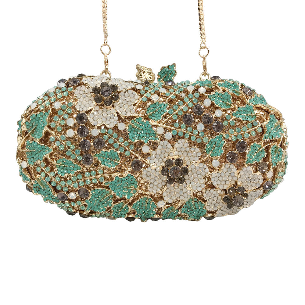 Crystal Clutch Bag with Rhinestones, Evening Bag with Protein Rhinestones, Party Full Rhinestone Handbag for Women Green Albumin