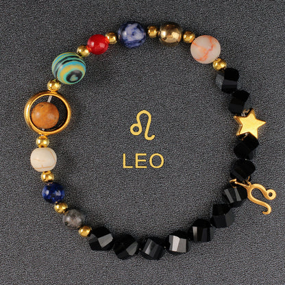 Twelve Constellations Bracelet Beaded Natural Stone Bracelet Universe Space Eight Planets Stone Picture Stone