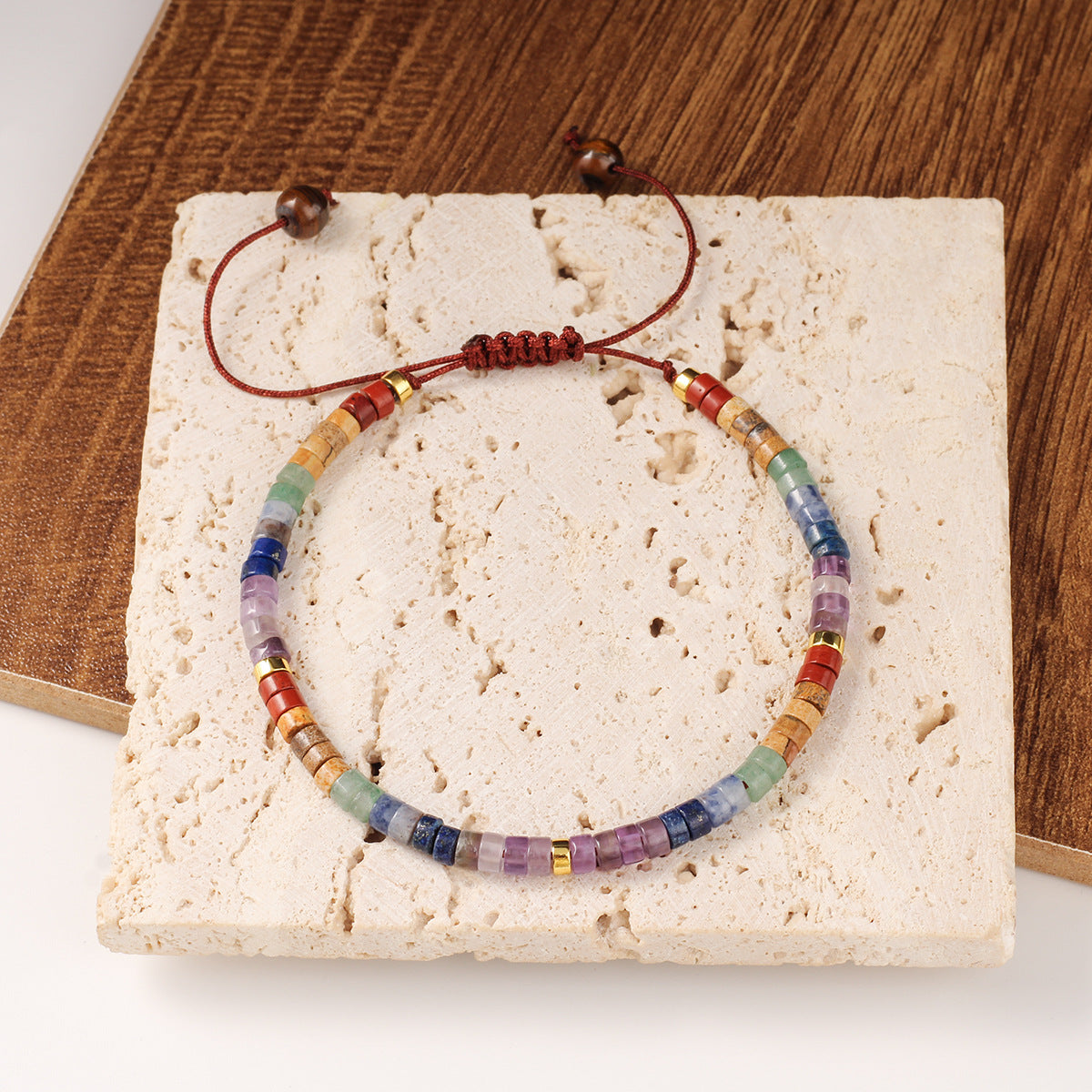 Adjustable Handmade Woven Bracelet Natural Stone Bohemian Colorful Aventurine Purple Braided Bracelet