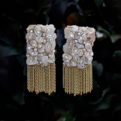 Artisan Vintage Baroque Shell Pearl Crystal Tassel Earrings – Pierced & Clip-On | iBrilliance Earrings