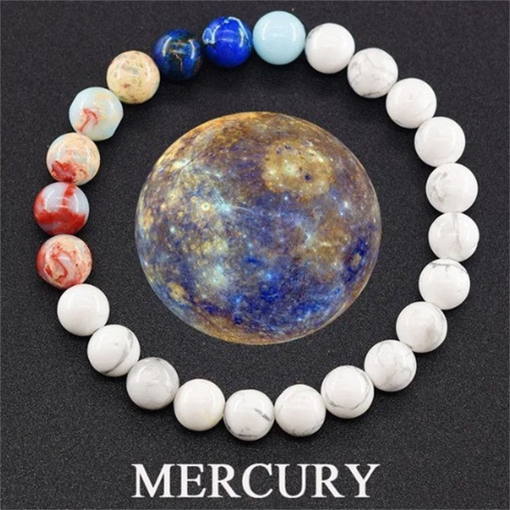 Cosmic Eight Planets Stone Bracelet for Men Beaded Tiger Eye Stone Saturn Beaded Bracelet Starry Sky