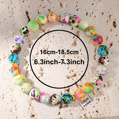Bohemian Natural Stone Seven Chakra Yoga Synthetic Turquoise Bracelet for Women Beaded Round Bead Bracelet