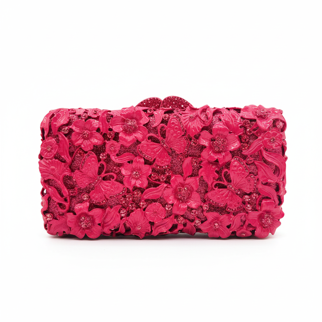 Bloom | Floral Sculpted Evening Clutch Bag CB01 Rose Red Clutch Bag