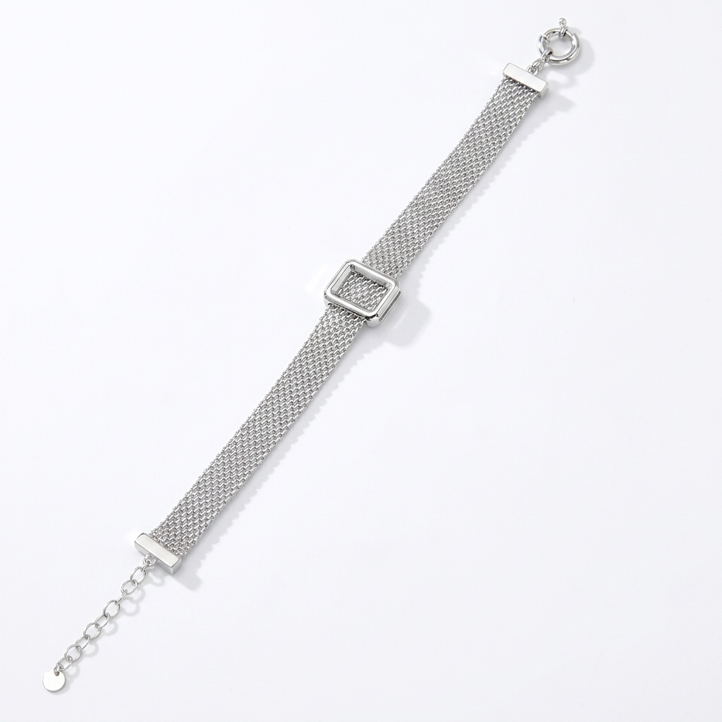 Sterling Silver Square-Detail Mesh Bracelet | Woven Bracelet BR11 Bracelet