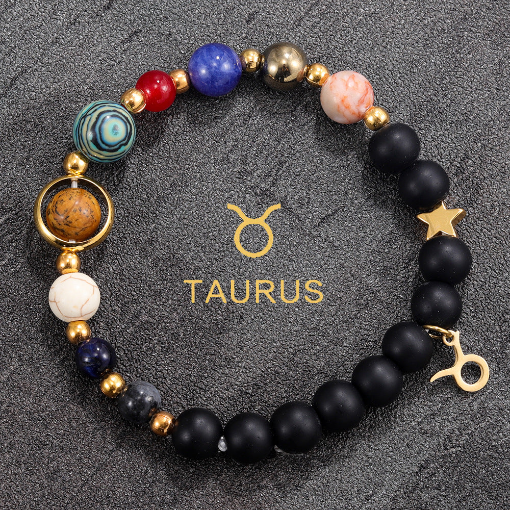 Twelve Constellations Bracelet Beaded Natural Stone Bracelet Universe Space Eight Planets Stone Picture Stone