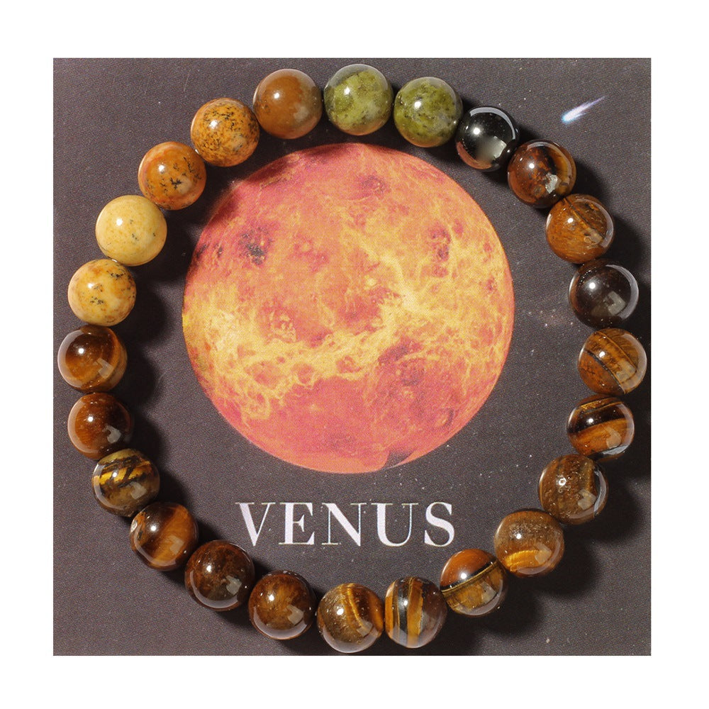 Cosmic Eight Planets Stone Bracelet for Men Beaded Tiger Eye Stone Saturn Beaded Bracelet Starry Sky